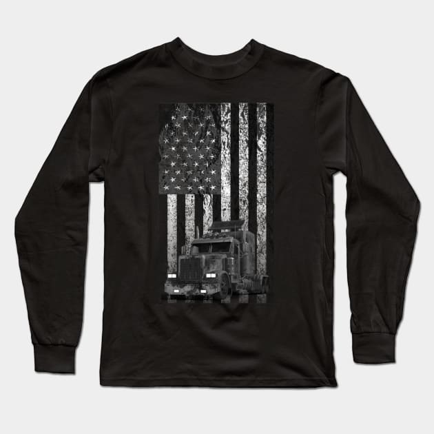 American Flag Trucker Long Sleeve T-Shirt by BlackGrain